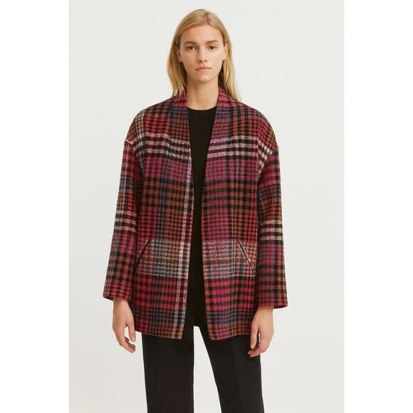 Rachel Zoe Plaid Tweed Wool Blend Coat Pink Check Longline Jacket Size M - Picture 1 of 9